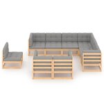 vidaXL Salon de jardin 9 Pièces avec coussins Bois de pin massif