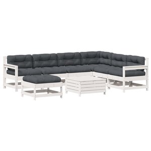 vidaXL Salon de jardin avec coussins 8 Pièces blanc bois de pin massif