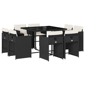 vidaXL Ensemble à manger de jardin 9Pièces coussins noir résine tressée