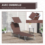 Transat bain de soleil pliable grand confort dossier et pare-soleil réglable multi-positions chocolat