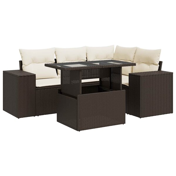 vidaXL Salon de jardin avec coussins 5 Pièces marron résine tressée