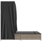 vidaXL Chaise longue double avec toit et rideaux gris résine tressée