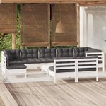 vidaXL Salon de jardin 10 Pièces avec coussins blanc bois de pin massif