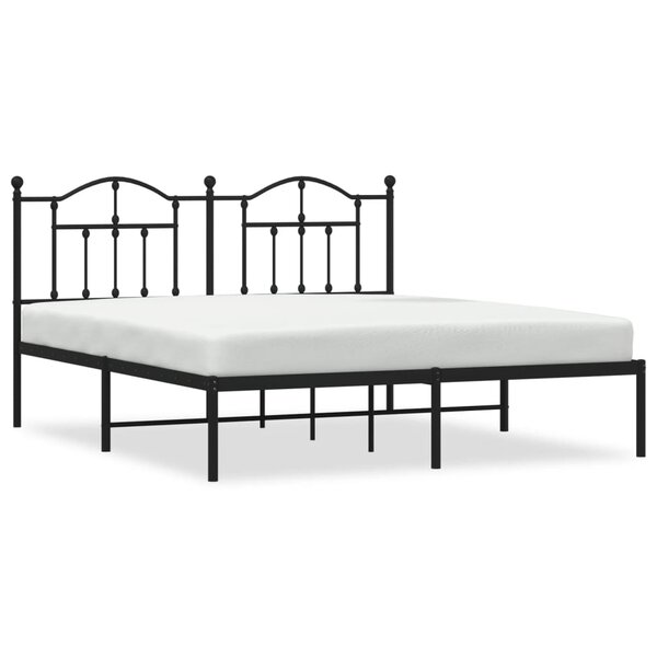 vidaXL Cadre de lit métal avec tête de lit noir 180x200 cm