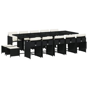 vidaXL Ensemble à manger de jardin 15 Pièces coussins noir résine tressée
