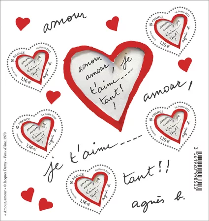 Bloc 5 timbres coeur - agnès b. - Lettre Verte
