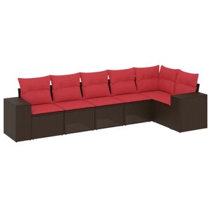 vidaXL Salon de jardin 6 Pièces avec coussins marron résine tressée