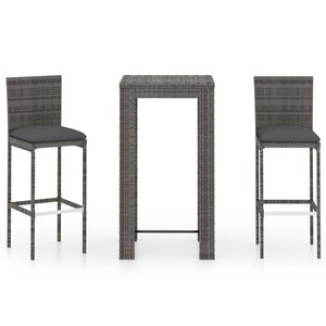 vidaXL Ensemble de bar de jardin 3 Pièces et coussins Résine tressée Gris