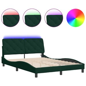 vidaXL Cadre de lit avec LED sans matelas vert foncé 140x190 cm velours