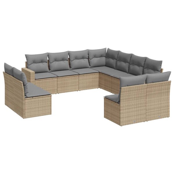 vidaXL Salon de jardin 11 Pièces avec coussins beige résine tressée