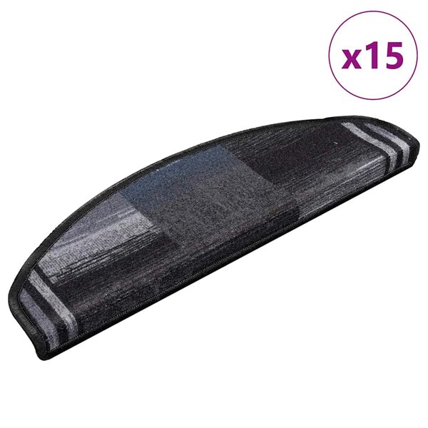vidaXL Tapis d'escalier autocollants 15 Pièces Noir et gris 65x21x4 cm