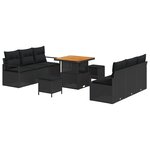 Ensemble de canapé de jardin 9 pièces vidaXL avec coussins en rattan poly noir acacia