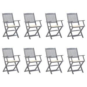 vidaXL Chaises pliables d'extérieur lot de 8 et coussins Bois d'acacia