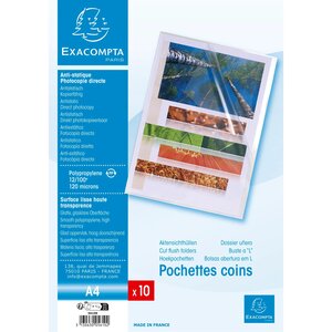 Paquet de 10 Pochettes coins A4 PP 0 12 mm Transparent lisse x 10 EXACOMPTA