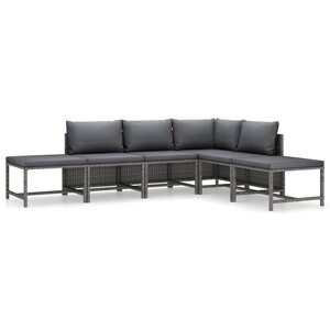 vidaXL Salon de jardin 6 Pièces avec coussins Résine tressée Gris