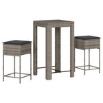 vidaXL Ensemble de bar de jardin 3 Pièces et coussins gris résine tressée