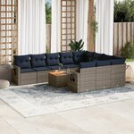 vidaXL Salon de jardin 11 Pièces avec coussins gris résine tressée