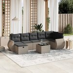 vidaXL Salon de jardin 8 Pièces avec coussins gris résine tressée
