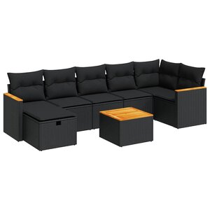 vidaXL Salon de jardin 8 Pièces avec coussins noir résine tressée