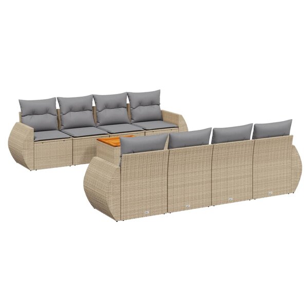 vidaXL Salon de jardin avec coussins 9 Pièces beige résine tressée