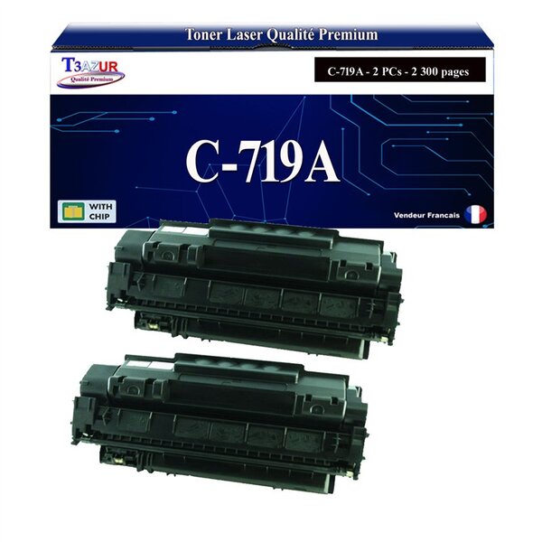 T3AZUR - Lot de 2 Toners compatibles avec Canon 719A pour Canon LBP-6650  LBP-6650DN  LBP-6670DN  LBP-6680X Noir - 2 300p