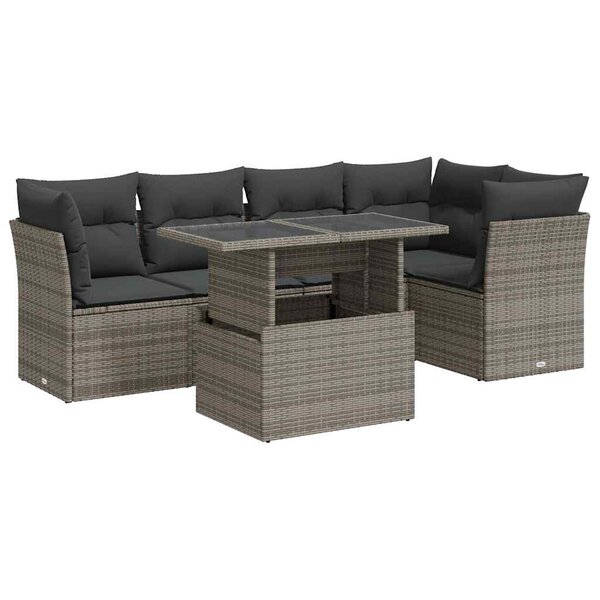 vidaXL Salon de jardin 6 Pièces avec coussins gris résine tressée