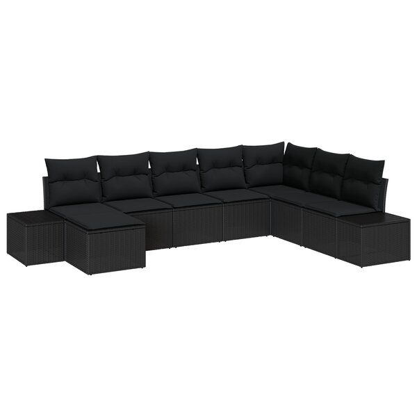 vidaXL Set de canapé de jardin de 8 pièces avec des coussins en poly rattan noir.