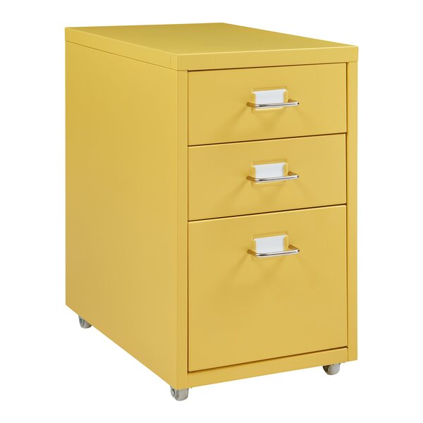 Caisson de bureau armoire meuble de rangement à roulettes acier 48 x 28 x 41 cm jaune 03_0009119