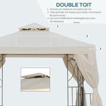 Tonnelle barnum style colonial double toit toiles latérales amovibles 2 95L x 2 95l x 2 65H m beige noir