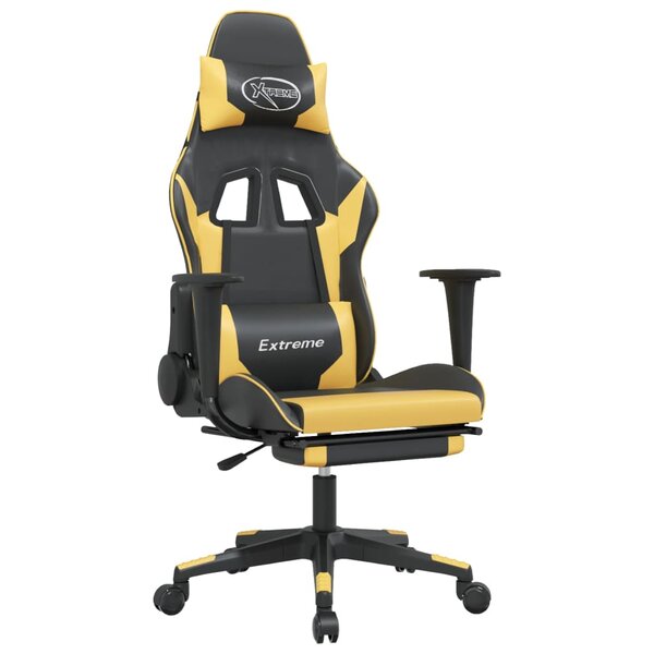 vidaXL Chaise de jeu avec repose-pied Noir et doré Similicuir