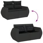 Ensemble de canapé de jardin 14 pièces avec coussins noir poly rotin