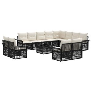 vidaXL Ensemble de canapé de jardin 13 pc Noir et blanc crème
