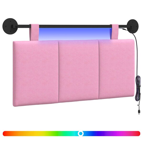 vidaXL Tête de lit suspendue Avec lumière LED Rose Tissu