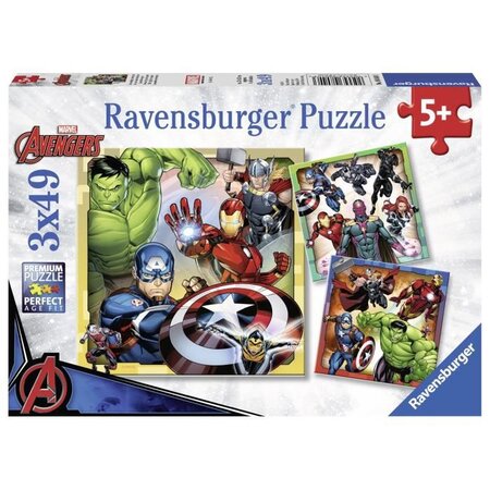 Avengers puzzles 3x49 pieces - les puissants avengers - ravensburger - lot de puzzles enfant - des 5 ans