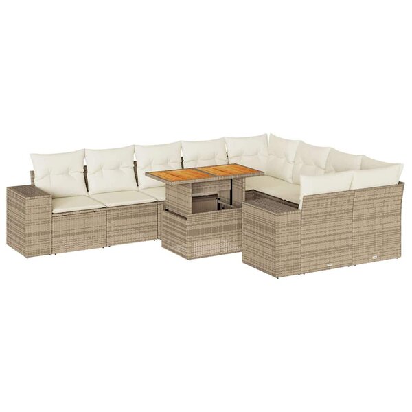 vidaXL Salon de jardin avec coussins 10Pièces beige résine tressée acacia