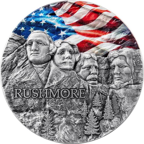 Monnaie RUSHMORE Rock Cut Monuments Colored 2 Oz Argent 10 Cedis Ghana 2024