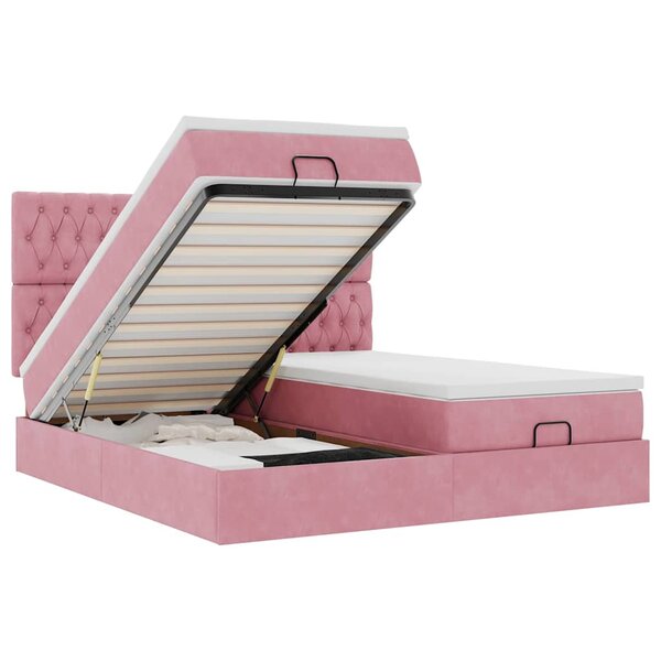 vidaXL Cadre de lit ottoman avec matelas rose 200x200 cm velours