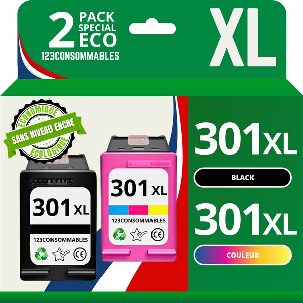 301XL - Pack 2 cartouches HP 301 XL compatibles HP DeskJet 2620 2630 - sans puce