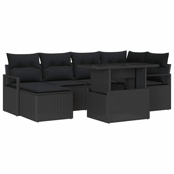 vidaXL Ensemble de canapé de jardin 7 Pièces Noir Poly rotin