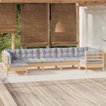 vidaXL Salon de jardin 7 Pièces avec coussins gris bois de pin