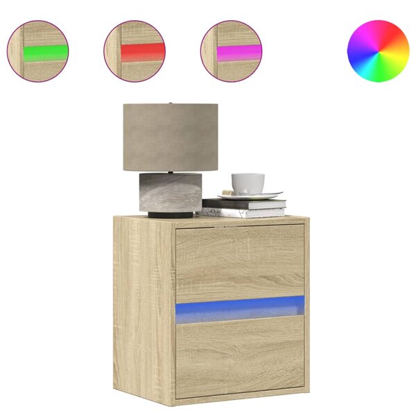 vidaXL Tables de chevet murales avec lumières LED 2 Pièces chêne sonoma
