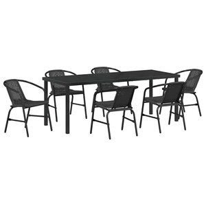 vidaXL Ensemble de salle à manger pour jardin 7 Pièces Noir Poly rotin
