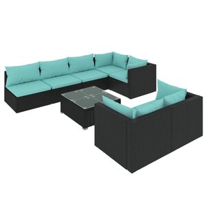 Salon de jardin meuble d'extérieur ensemble de mobilier 8 pièces avec coussins noir résine tressée 02_0017659