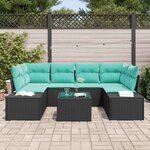 vidaXL Ensemble de canapé de jardin avec coussin 7 Pièces Noir polyrotin