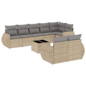 vidaXL Salon de jardin avec coussins 9 Pièces beige résine tressée