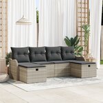 Ensemble de Canapé de Jardin 6 Pièces avec Coussins Gris Clair Poly Rattan
