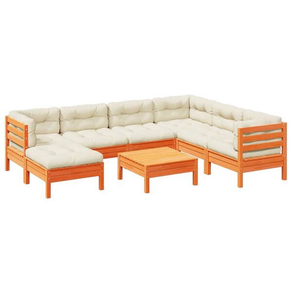 vidaXL Salon de jardin 8 Pièces avec coussins marron cire bois pin massif