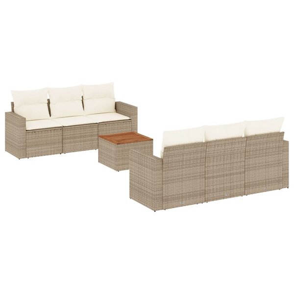 vidaXL Salon de jardin avec coussins 7 Pièces beige résine tressée