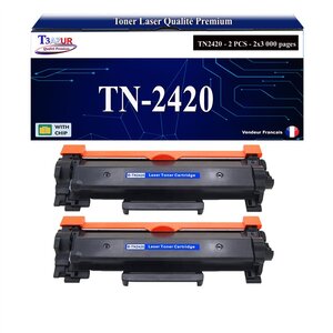 T3AZUR - 2x Toners compatibles avec Brother TN2420 TN2410 pour Brother MFC-L2710DN MFC-L2710DW MFC-L2712DN MFC-L2712DW MFC-L2713DW MFC-L2715DW MFC-L2730DW MFC-L2732DW MFC-L2735DW MFC-L2750DW - 3 000 pages