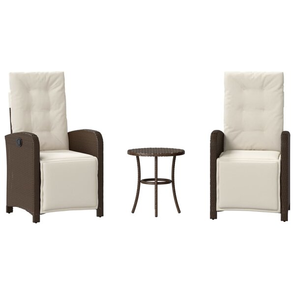 vidaXL Ensemble de bistro 3 Pièces avec coussins marron résine tressée